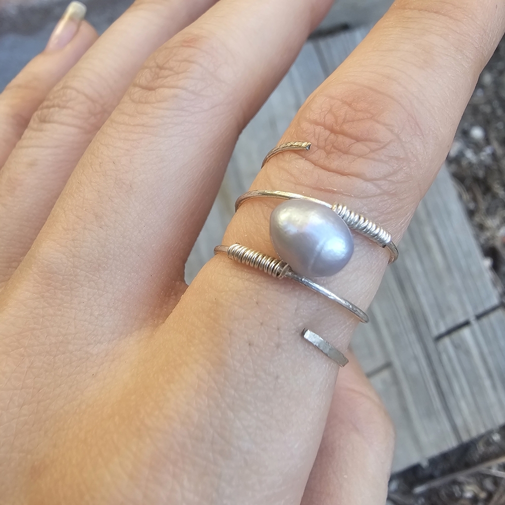 Silver Plated Copper Freshwater Pearl Ring